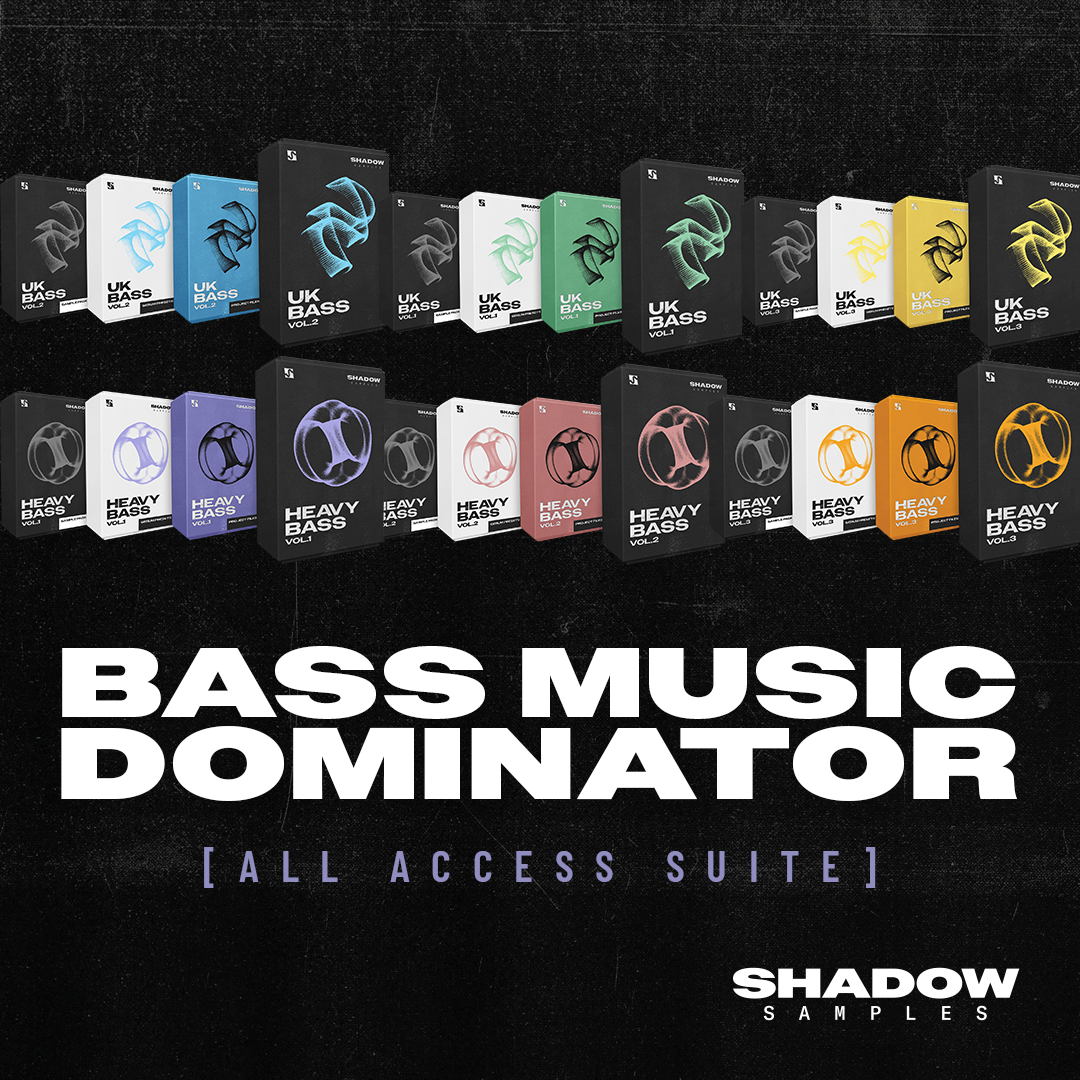 Shadow Samples Bass Music Dominator: Product Image, 3D Box Art, Sample packs, Project Files, Serum Presets, UK Bass Bundle, Heavy Bass Bundle