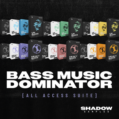 Shadow Samples Bass Music Dominator: Product Image, 3D Box Art, Sample packs, Project Files, Serum Presets, UK Bass Bundle, Heavy Bass Bundle