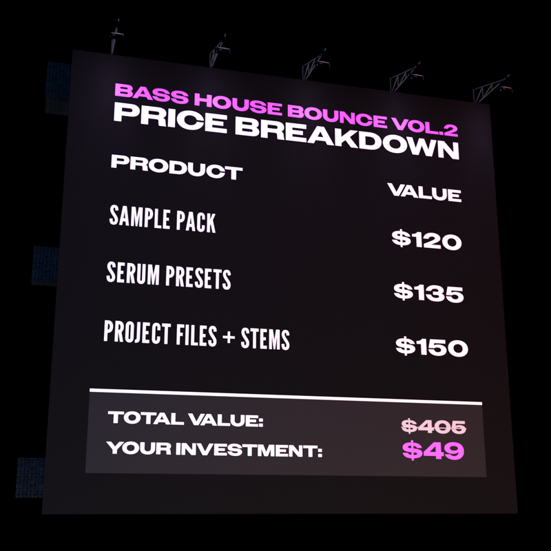 Shadow Samples Bass House Bounce Vol.2 Price Breakdown Billboard Visual Asset Sample Pack Serum 2 Presets Project Files + Stems