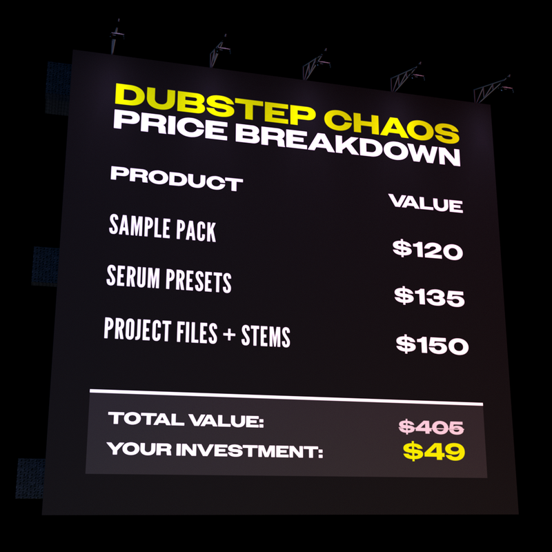 Shadow Samples Dubstep Chaos Price Breakdown Billboard Visual Asset Sample Pack Serum 2 Presets Project Files + Stems