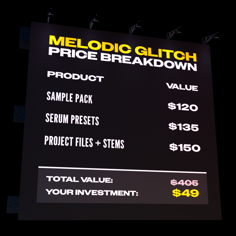 Shadow Samples Melodic Glitch Price Breakdown Billboard Visual Asset Sample Pack Serum 2 Presets Project Files + Stems