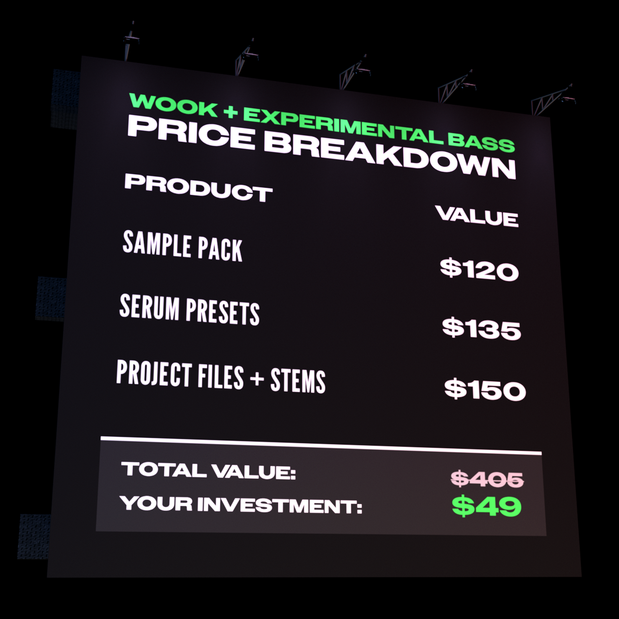 Shadow Samples Wook + Experimental Bass Price Breakdown Billboard Visual Asset Sample Pack Serum 2 Presets Project Files + Stems