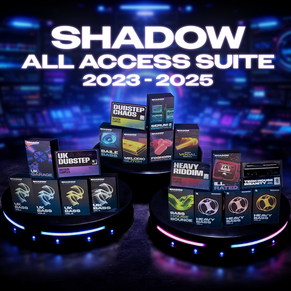 Shadow Samples All Access Suite: Product Image, 3D Box Art, Sample packs, Bundles, Dubstep, House, Serum 2, Riddim, Foghorn, Vocal, Baile, Bass, UK Garage, Heavy, Tech House